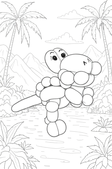 Twistelora Colouring Book: Balloon Animals. Balloon Dinosaur colouring page.